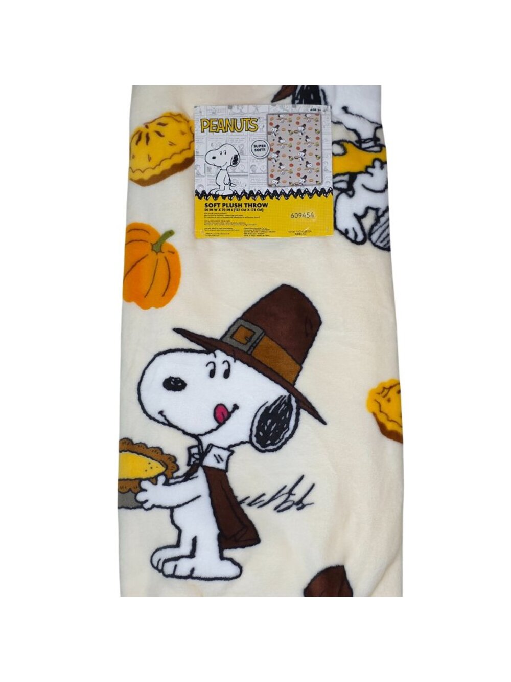 Peanuts Snoopy Thanksgiving Soft Plush Throw Blanket 50" X 70" Fall Pie Pumpkins